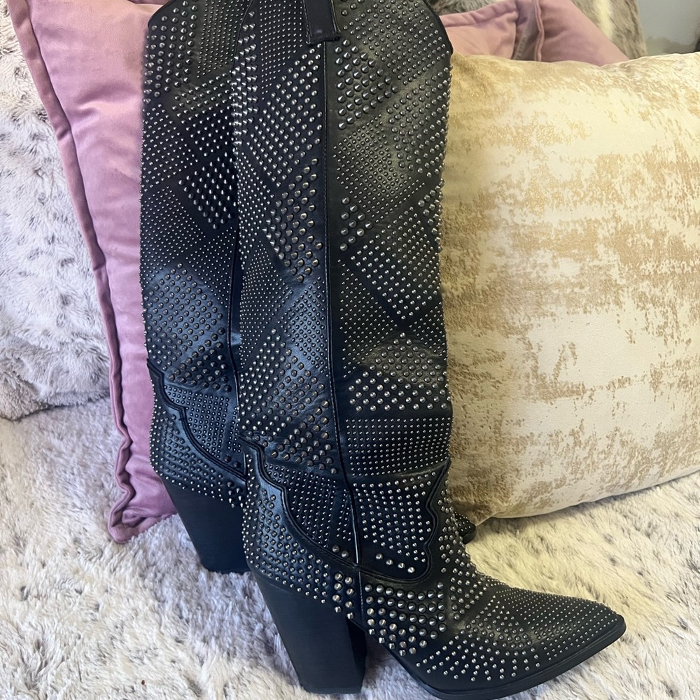 Steve Madden Black Studded Knee-High Boots